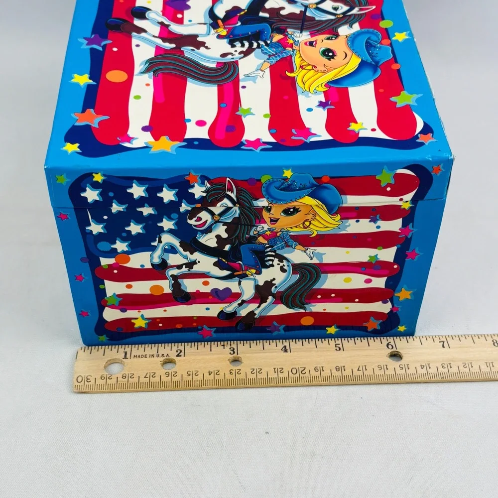 Lisa Frank USA Cowgirl Stationery Jewelry Box Patriotic Flag 3 Drawer Storage